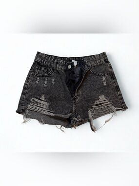 Distressed Black Denim Short Shorts - Women size S